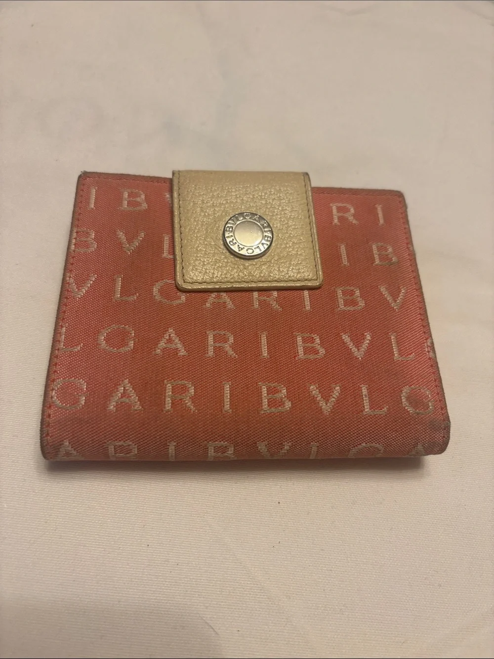 Bvlgari pink  Logo Canvas Fold Wallet with Cream Snap